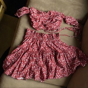 Shein Ruffled Skirt Set Red floral XS